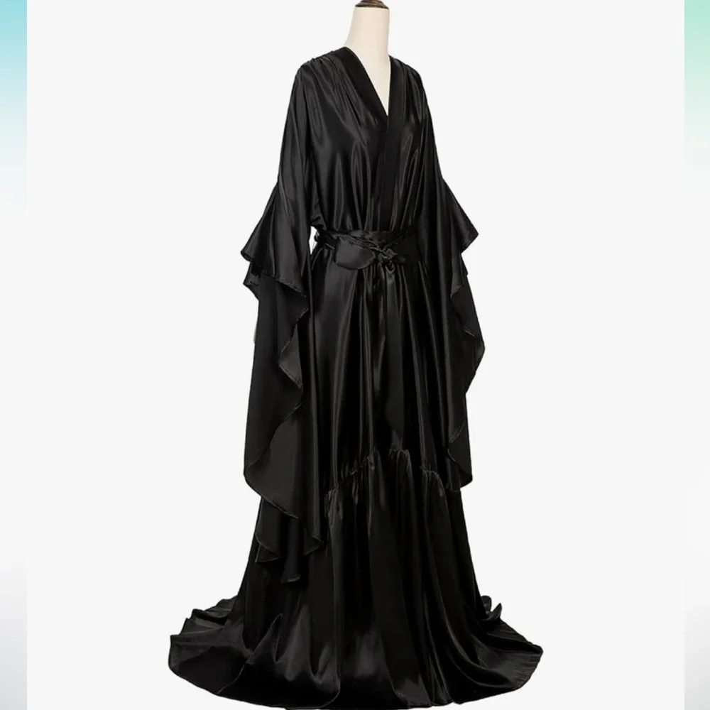 🆕 Black Robe Gown Kimono Sexy Goth Moody Whimsigoth Dark Academia XL NWT NEW